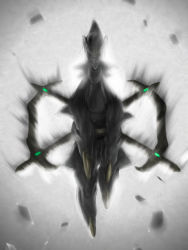 arceus creatures_(company) game_freak gen_4_pokemon gradient_background kingofking legendary_pokemon monochrome mythical_pokemon nintendo no_humans pokemon pokemon_(creature) solo spot_color