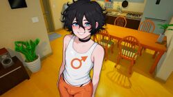 bad_tag black_hair blue_eyes blush bulk femboy my_femboy_roomate nuteku robin_(my_femboy_roomate) trap yaoi