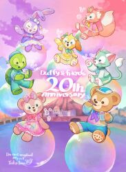 3boys 4girls animal_ears bear_boy bear_ears bear_girl bow cookieann disneyland duffy_and_friends duffy_the_disney_bear furry furry_female gelatoni green_fur highres linabell looking_at_viewer multiple_boys multiple_girls olu_mel rabbit_ears rabbit_girl shelliemay shirt smile stellalou stuffed_animal stuffed_toy takatmaorange turtle_boy