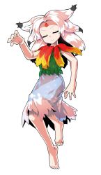 1girl alphes_(style) barefoot blue_dress closed_eyes closed_mouth commentary_request dairi dress facial_mark facing_viewer forehead_mark full_body green_shirt hand_up houjuu_chimi large_variant_set long_hair parody shirt sleeveless sleeveless_shirt solo standing style_parody tachi-e touhou transparent_background v-shaped_eyebrows variant_set white_hair