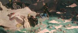 &gt;_&lt; 3boys 4girls :o alisaie_leveilleur all_fours alphinaud_leveilleur anger_vein animal animal_on_arm animalization ardbert_hylfyst argos_(ff14) artist_name axolotl beach black_capelet black_robe blue_hair braid branden_(ff14) capelet closed_eyes day dog emet-selch estinien_varlineau fandaniel final_fantasy final_fantasy_xiv foam from_above g&#039;raha_tia gaia_(ff14) gosetsu_daito green_hair grey_hair haurchefant_greystone head_wings hermes_(ff14) hien_rijin highres holding holding_animal hood hood_down hooded_capelet hythlodaeus kan-e-senna krile_baldesion_(ff14) lamitt long_hair lying lyna_(ff14) lyse_hext mask mask_around_neck medium_hair meteion minfilia_warde moenbryda_wilfsunnwyn multiple_boys multiple_girls nyelbert ocean on_back outdoors papalymo_totolymo purple_hair renda-rae robe rock ryne_waters scenery short_hair side_braid single_braid sitting soaking_feet spoken_anger_vein spoken_sweatdrop standing sweatdrop tataru_taru thancred_waters too_many toto_(caaaaarrot) twin_braids unworn_mask urianger_augurelt venat_(ff14) warrior_of_light_(ff14) water white_capelet white_robe wings y&#039;shtola_rhul yotsuyu_goe_brutus ysayle_dangoulain yugiri_mistwalker zenos_yae_galvus zero_(ff14)