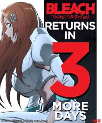 1girl bleach bleach:_sennen_kessen-hen breasts brown_eyes cleavage cleavage_cutout cleavage_window clothing_cutout female_focus hair_ornament highres inoue_orihime large_breasts long_hair midriff official_art orange_hair tagme
