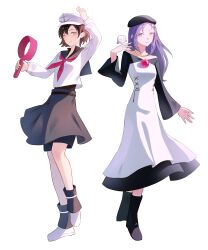 1boy 2girls absurdres adapted_costume anchor_symbol black_dress black_hair black_shoes black_shorts black_skirt black_socks blue_eyes blue_hair bobby_socks dress full_body green_eyes hat highres holding holding_ladle jewelry kumoi_ichirin ladle layered_dress long_hair long_sleeves looking_at_viewer multiple_girls murasa_minamitsu pendant school_uniform serafuku shirt shoes short_hair shorts shorts_under_skirt simple_background skirt socks thursyue touhou unzan white_background white_dress white_hat white_shirt white_shoes wide_sleeves