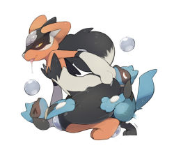 animal_hands ass ball black_fur blue_fur blush breasts claws closed_eyes colored_sclera cowgirl_position digitigrade dodudoru double_penetration feet fur furry gen_4_pokemon girl_on_top grey_eyes group_sex hand_on_leg hand_on_own_ass hand_on_thigh interspecies leg_grab mature_female multicolored_fur nintendo open_mouth orange_fur original pawpads pokemon pokemon_(creature) riolu sex simple_background size_difference smile squatting standing standing_sex straddling sweat thick_thighs thigh_grab thighs threesome toes white_background white_fur wide_hips yellow_sclera
