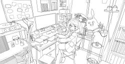 1girl absurdres akutagawa_yomuko algae alien artist_request black_tail book book_stack bookshelf bulletin_board cactus chair clock closed_mouth coat_rack coffee coffee_mug commentary_request computer computer_keyboard computer_mouse contrast_collar cork creature cup curtains desk dial digital_clock double-parted_bangs dress eraser fangs ficus_microcarpa floor frog g-kun gogh:_focus_with_your_avatar guitar guitar_stand headphones highres hood hood_up ika_(gogh) indoors instrument jacket jar key_visual kokeshi kuroda_42 lamp lantern lineart long_hair long_sleeves looking_at_another marimo monitor mousepad_(object) mug notepad official_art on_chair open_book open_clothes open_jacket open_mouth pencil peter_pan_collar phonograph phonograph_needle photo_(object) pink_dress plant pocket potted_plant promotional_art radio radio_antenna rug sansevieria_(plant) scissors second-party_source shadow shelf shirt shorts sleeve_cuffs sleeveless sleeveless_dress smile socks sofubi-chan speaker sticky_note stuffed_animal stuffed_toy succulent_plant tail teddy_bear tongue toy trash trash_can twintails unzipped vinyl_record wall_shelf window