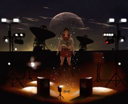 Rule 34 | 1girl, bad id, bad pixiv id, cloud, female focus, glowing, light, lights, moon, original, radio telescope, shadow, shiira, sky, solo, speaker, star (sky), star (symbol), starry sky
