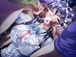 1girl 4boys black_hair blue_bra blue_eyes blue_ribbon blush bow bra breasts bukkake censored cleavage closed_eyes covered_erect_nipples cum cum_in_mouth cum_on_body cum_on_breasts cum_on_clothes cum_on_hair cum_on_upper_body cum_string cumdrip double_handjob dutch_angle ejaculation erection facial fellatio game_cg gangbang group_sex hair_between_eyes hairjob handjob hetero hiragi_aiki kuraki_hiro large_breasts long_hair mosaic_censoring multiple_boys open_clothes open_shirt oral penis raised_eyebrows rape ribbon school_uniform sex shirt solo_focus tears tongue underwear wanna_spartansex_spermax!!! white_shirt