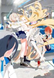 Rule 34 | absurdres, animal ear fluff, animal ears, aris (blue archive), asuna (blue archive), asuna (school uniform) (blue archive), bird, black hair, blonde hair, blue archive, blush, bm tol, bow, dress, fox ears, halo, highres, holster, karin (blue archive), karin (school uniform) (blue archive), long hair, mika (blue archive), neru (blue archive), neru (school uniform) (blue archive), open mouth, orange hair, sailor collar, seia (blue archive), short hair, skirt, thigh holster, white dress, white sailor collar, yellow halo