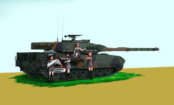 4girls absurdres aqua_eyes black_hair blue_eyes breasts brown_hair cape caterpillar_tracks commentary commentary_request day english_commentary farmuhan glasses grass green_eyes gun hairband hat highres leopard_1 long_hair machine_gun military military_vehicle motor_vehicle multiple_girls original round_eyewear russian_text short_hair smile tank tank_shell translation_request uniform war_thunder weapon