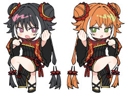 black_dress black_hair dress green_eyes ishmael_(project_moon) jia_xichun_(project_moon) kung_fu limbus_company long_hair multicolored_hair orange_hair pinch_(nesume) pink_eyes project_moon red_dress simple_background thighs two-tone_dress two-tone_hair white_background white_hair
