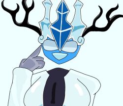 1girl breasts colored_skin grey_skin its_archvile lobotomy_corporation medium_breasts monster monster_girl project_moon shirt snow_queen_(project_moon) solo solo_focus upper_body white_shirt