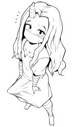 1futa absurdres blush boku_no_hero_academia bulge dress erection erection_under_clothes eri_(boku_no_hero_academia) flat_chest from_above futanari highres horn large_penis loli long_hair looking_at_viewer makin_tama monochrome penis solo