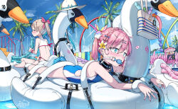 2girls anal anal_beads anal_object_insertion back_peek ball_gag bare_shoulders bdsm bikini blonde_hair blue_eyes blue_one-piece_swimsuit blush bondage bound bound_ankles bound_arms bound_leg bound_wrists breasts collar competition_swimsuit dildo double_penetration drooling female_focus gag gagged highres inflatable_toy liclac loli long_hair lying multiple_girls object_insertion on_stomach one-piece_swimsuit original outdoors palm_tree pink_hair pool restrained saliva saliva_trail sex_toy sky small_breasts summer swimsuit tree turtleneck_bikini_top twintails vaginal vaginal_object_insertion white_bikini