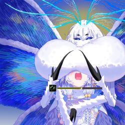 Rule 34 | 2girls, :&lt;, antennae, arthropod girl, arthropod limbs, bdsm, bei chelun de daquan yangcong anakin, black sclera, blue eyes, bondage, bound, braid, breast rest, breasts, breasts on head, bright pupils, colored sclera, dress, elden ring, elden ring nightreign, extra arms, fewer digits, gameplay mechanics, gnoster (elden ring), hair between eyes, highres, hikimayu, huge breasts, in-universe location, insect girl, insect wings, long hair, low twin braids, monster girl, moth antennae, moth girl, moth wings, multiple girls, open mouth, personification, revenant (elden ring), short hair, teeth, twin braids, upper body, upper teeth only, veil, white dress, white hair, white veil, wings
