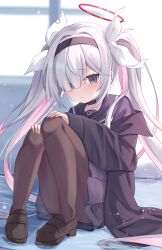 1girl absurdres black_hairband blue_archive hairband halo highres hutaba_miyagi long_hair pantyhose plana_(blue_archive) school_uniform serafuku solo twintails