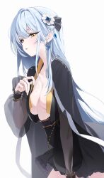 absurdres biryu_soso blue_hair breasts highres korean_clothes long_hair medium_breasts non-web_source original see-through_clothes see-through_sleeves soso yellow_eyes