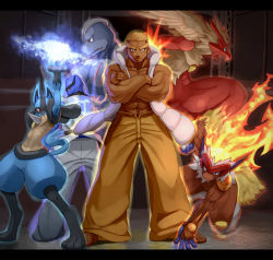 10s birry blaziken creatures_(company) dark_skin elite_four game_freak gen_1_pokemon gen_3_pokemon gen_4_pokemon gen_5_pokemon infernape lucario machamp male_focus marshal_(pokemon) nintendo pokemon pokemon_(creature) pokemon_bw sawk