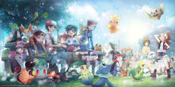 6+boys 6+girls :d baseball_cap beanie black_hair black_pants black_pantyhose black_thighhighs black_vest blonde_hair blush brendan_(pokemon) brown_hair bubble bulbasaur calem_(pokemon) charmander chespin chikorita chimchar closed_mouth cloud cocoloco commentary_request creatures_(company) cyndaquil dawn_(pokemon) day double_bun elio_(pokemon) ethan_(pokemon) eyewear_on_headwear facepalm fennekin flame-tipped_tail froakie game_freak gen_1_pokemon gen_2_pokemon gen_3_pokemon gen_4_pokemon gen_5_pokemon gen_6_pokemon gen_7_pokemon grass green_(pokemon) green_hair hair_bun handheld_game_console hands_up handshake hat hau_(pokemon) high_ponytail hilbert_(pokemon) hilda_(pokemon) holding holding_handheld_game_console jacket lamppost legendary_pokemon litten looking_down looking_to_the_side lucas_(pokemon) lying lyra_(pokemon) magearna may_(pokemon) multiple_boys multiple_girls mythical_pokemon nate_(pokemon) nintendo on_stomach open_mouth oshawott outdoors pants pantyhose pigeon-toed piplup pokemon pokemon_(creature) pokemon_bw pokemon_bw2 pokemon_dppt pokemon_gsc pokemon_hgss pokemon_on_back pokemon_oras pokemon_rgby pokemon_sm pokemon_xy ponytail popplio raglan_sleeves red_(pokemon) red_headwear rosa_(pokemon) rowlet scarf selene_(pokemon) serena_(pokemon) shirt short_shorts short_sleeves shorts sky smile snivy spread_legs standing striped_clothes striped_shirt sunglasses tepig thighhighs torchic totodile tree treecko twintails vest visor_cap watermark yellow_shorts