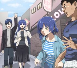 Rule 34 | 2boys, 2girls, black hair, blue hair, blue sky, bocchi the rock!, father and daughter, highres, manatsu no yo no inmu, mother and daughter, multiple boys, multiple girls, sky, yajuu senpai, yamada ryo