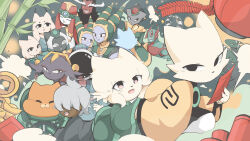 6+boys 6+girls :d cat_boy cat_girl chien_(nine_sols) chinese_clothes chinese_commentary chiyou_(nine_sols) commentary_request dark-skinned_male dark_skin eigong_(nine_sols) fat furry furry_female furry_male fuxi_(nine_sols) goumang_(nine_sols) grey_hair hair_over_eyes heng_(nine_sols) highres ji_(nine_sols) jiequan_(nine_sols) kuafu_(nine_sols) lady_ethereal liqueurmask multiple_boys multiple_girls nine_sols nuwa_(nine_sols) open_mouth red_eyes shanhai_9000_(nine_sols) shuanshuan_(nine_sols) smile white_fur wide_sleeves yi_(nine_sols)