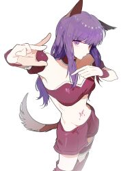 1girl absurdres animal_ears bare_shoulders boots choker closed_mouth collarbone commentary_request cowboy_shot crop_top detached_sleeves frilled_choker frilled_shirt frilled_sleeves frilled_thigh_strap frills fujiwara_zakuro hand_on_own_chest highres light_frown long_hair magical_girl mew_zakuro midriff morgue_(southsakura) navel outstretched_hand pointy_nose puffy_short_sleeves puffy_sleeves purple_eyes purple_hair red_boots red_choker red_shirt red_shorts red_sleeves red_wrist_cuffs ribs shirt short_sleeves shorts sidelocks simple_background skinny solo standing stomach_tattoo strapless strapless_shirt striped_clothes striped_shorts tail tattoo thigh_boots thigh_strap tokyo_mew_mew vertical-striped_clothes vertical-striped_shorts white_background wolf_ears wolf_girl wolf_tail wrist_cuffs score:1 rating:sensitive Rule 34 | 1girl, absurdres, animal ears, bare shoulders, boots, choker, closed mouth, collarbone, commentary request, cowboy shot, crop top, detached sleeves, frilled choker, frilled shirt, frilled sleeves, frilled thigh strap, frills, fujiwara zakuro, hand on own chest, highres, light frown, long hair, magical girl, mew zakuro, midriff, morgue (southsakura), navel, outstretched hand, pointy nose, puffy short sleeves, puffy sleeves, purple eyes, purple hair, red boots, red choker, red shirt, red shorts, red sleeves, red wrist cuffs, ribs, shirt, short sleeves, shorts, sidelocks, simple background, skinny, solo, standing, stomach tattoo, strapless, strapless shirt, striped clothes, striped shorts, tail, tattoo, thigh boots, thigh strap, tokyo mew mew, vertical-striped clothes, vertical-striped shorts, white background, wolf ears, wolf girl, wolf tail, wrist cuffs