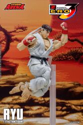 Rule 34 | 1boy, action figure, bare shoulders, barefoot, martial arts belt, photo (medium), ryu (street fighter), storm arena, storm collectibles, street fighter, street fighter zero (series)