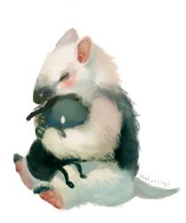 animal animal_focus ant anteater bad_id bad_pixiv_id bug commentary_request closed_eyes from_side hug bug manino_(mofuritaionaka) original signature simple_background sitting white_background