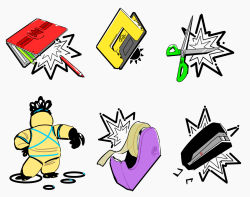 1other apios arm_up bad_id bad_pixiv_id colored_pencils_(paper_mario) full_body grey_background hand_on_own_hip hole_punch_(paper_mario) hole_puncher mario_(series) nintendo outstretched_arm paper_mario paper_mario:_the_origami_king pencil rubber_band_(paper_mario) scissors scissors_(paper_mario) simple_background standing staple stapler stapler_(paper_mario) stationery tape tape_(paper_mario)