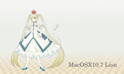 1girl animal_ears blonde_hair cable cable_tail commentary_request crown detached_sleeves dress full_body green_eyes lion-tan lion_ears lion_girl long_hair looking_at_viewer mechanical_tail original os-tan personification sato_(esuplusesu) solo tail twintails very_long_hair