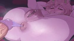 1boy 1girl absurdres after_anal anal ashido_mina ass ass_focus black_sclera blush boku_no_hero_academia breasts clitoral_hood colored_sclera colored_skin commentary completely_nude condom condom_on_penis english_commentary fat_mons female_pubic_hair greatm8 hetero highres horns large_breasts large_clitoris looking_at_viewer nipples nude parted_lips penis photoshop_(medium) pink_hair pink_skin pubic_hair pussy short_hair solo_focus spread_legs steaming_body uncensored veins veiny_penis yellow_eyes yellow_horns