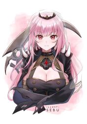 1girl black_cape black_dress black_tiara breasts cape cleavage detached_sleeves dress hololive hololive_english large_breasts long_hair looking_at_viewer mori_calliope mori_calliope_(1st_costume) pink_eyes pink_hair red_eyes scythe sebu_illust shoulder_spikes single_detached_sleeve skull_choker smile solo spiked_cape spikes tiara upper_body veil virtual_youtuber
