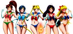 Rule 34 | 5girls, :t, aino minako, amanda c&eacute;line miller, bare shoulders, bennett abara, bikini, bishoujo senshi sailor moon, bishoujo senshi sailor moon (first season), black hair, blonde hair, blue bikini, blue bow, blue eyes, blue hair, blue sailor collar, bow, bra, breasts, brooch, brown hair, cameltoe, chain, cherami leigh, choker, cleavage, collarbone, cowboy shot, crescent, crescent earrings, crescent moon, cristina valenzuela, double bun, earrings, elbow gloves, electricity, female focus, fire, fukami rica, gloves, green bikini, green eyes, grimbyslayer, groin, hair bobbles, hair bow, hair bun, hair ornament, half updo, hand on own chest, hand on own hip, headphones, highres, hino rei, hisakawa aya, inner senshi, itou shizuka, jewelry, kanemoto hisako, kate higgins, kino makoto, koshimizu ami, light smile, lineup, long hair, looking at viewer, magical girl, mask, medium breasts, midriff, mitsuishi kotono, mizuno ami, moon, moon stick, multiple girls, navel, ofuda, one eye closed, open mouth, orange bikini, panties, parted lips, pink bow, ponytail, purple eyes, red bow, sailor collar, sailor jupiter, sailor mars, sailor mercury, sailor moon, sailor moon narikiri bra set, sailor senshi, sailor venus, satou rina, shinohara emi, short hair, simple background, skirt, standing, star (symbol), star earrings, stephanie sheh, swimsuit, thigh gap, tiara, tsukino usagi, twintails, underwear, underwear only, v, very long hair, voice actor connection, water, white background, white gloves, white hair