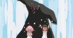 animated animated_gif anime_screenshot bear blue_eyes blue_hair dark_skin fuyukawa_kurusu leaf lowres nipples nude short_hair softenni