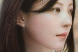 Rule 34 | 1girl, 2025, asian, black hair, brown eyes, highres, looking to the side, makeup, nagase art, open mouth, original, outdoors, photorealistic, pink lips, realistic, solo, teeth