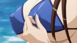 15_bishoujo_hyouryuuki 1girl animated animated_gif bikini breasts brown_hair covered_erect_nipples female_focus female_masturbation long_hair masturbation nipple_stimulation nipple_tweak nipples ocean satake_kageko solo swimsuit underboob