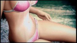 Rule 34 | 1girl, animated, animated gif, beach, bikini, breasts, cloud, dead or alive, dead or alive xtreme 2, dutch angle, female focus, grabbing own breast, groping, kasumi (doa), large breasts, lowres, navel, ocean, outdoors, sky, solo, swimsuit, tecmo