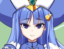 1girl arty_rain blue_eyes blue_hair blunt_bangs doumyouji_kotetu hair_ornament hairpin hat long_hair looking_at_viewer portrait smile solo ts_magical_girl_nao