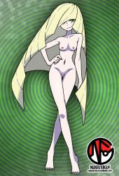 1girl absurdres aether_foundation arm_at_side armpits artist_name barefoot blonde_hair breasts cleft_of_venus collarbone completely_nude creatures_(company) crossed_legs eyelashes facing_viewer feet female_focus fingernails full_body game_freak gradient_background green_background green_eyes groin hair_over_one_eye hand_on_own_hip happy highres legs long_hair looking_at_viewer lusamine_(pokemon) mature_female medium_breasts multicolored_hair nail_polish navel neck nilterguy nintendo nipples nude nude_filter official_art_nude_filter pokemon pokemon_sm pussy sidelocks smile standing streaked_hair swept_bangs thigh_gap thighs third-party_edit tiptoes toenails toes unworn_clothes very_long_hair yellow_nails