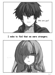 ... .osari 1boy 1girl bandage_over_one_eye commentary earrings english_commentary english_text greyscale hair_between_eyes halterneck highres jewelry long_hair male_rover_(wuthering_waves) monochrome parted_lips phrolova_(wuthering_waves) rover_(wuthering_waves) spoilers wuthering_waves