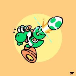 artist_logo artist_name highres james_turner logo looking_to_the_side mario_(series) mega_man_(series) nintendo open_mouth yoshi yoshi_egg