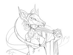 1girl breasts claws digimon digimon_(creature) dragon_mask fingernails imposter_dude japanese_clothes kimono long_fingernails mask scales shagaramon sharp_teeth sketch teeth