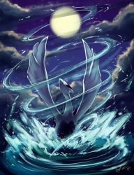 creatures_(company) game_freak gen_2_pokemon glowing glowing_eyes legendary_pokemon lugia moon nintendo no_humans pokemon pokemon_(creature) water