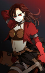 1girl aira_(dq7) black_eyes black_hair breasts dragon_quest dragon_quest_vii earrings gloves jewelry long_hair looking_at_viewer medium_breasts smile solo standing thighhighs