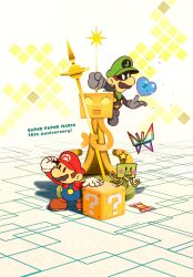 Rule 34 | ? block, brown footwear, brown hair, facial hair, highres, luigi, maribou (supermaribou), mario, mario (series), mr. l, mustache, nintendo, paper luigi, paper mario, paper mario (character), squirps, statue, super paper mario, tippi (paper mario)