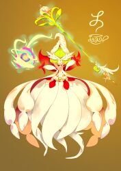 Rule 34 | artist name, bob cut, closed eyes, dress, gardevoir, gen 3 pokemon, green hair, hat, highres, leavcafe, mega gardevoir, mega pokemon, nintendo, pokemon, pokemon (creature), signature, staff, white dress, wizard hat