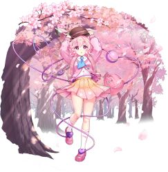 Rule 34 | 1girl, alternate color, alternate costume, alternate eye color, alternate hair color, backpack, bag, blue necktie, cardigan, cherry blossoms, collared shirt, crime prevention buzzer, eyeball, falling petals, flower, full body, game cg, gradient clothes, gradient skirt, hat, heart, heart of string, highres, holding trowel, kneehighs, komeiji koishi, komeiji koishi (blossomed eyes of love), loafers, long hair, long sleeves, looking at viewer, name tag, necktie, official art, open mouth, outdoors, petal print, petals, pink bag, pink cardigan, pink eyes, pink flower, pink hair, pink petals, pink shoes, pink skirt, pleated skirt, print skirt, rotte (1109), shirt, shoes, skirt, socks, solo, third-party source, third eye, touhou, touhou lostword, transparent background, tree, trowel, white shirt, white socks, yellow skirt