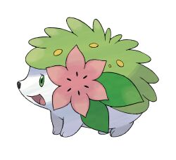 animal_focus flower full_body gen_4_pokemon green_eyes highres legendary_pokemon mythical_pokemon nintendo no_humans official_art open_mouth pink_flower pokemon pokemon_(creature) pokemon_dppt pokemon_focus pokemon_platinum shaymin shaymin_(land) smile solo sugimori_ken third-party_source transparent_background