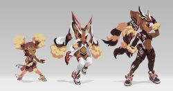 2017 3girls abs absurdres animal_ears biceps black_gloves black_leggings breasts buneary closed_mouth coat creatures_(company) crop_top deltoids eyeliner furry furry_female game_freak gen_4_pokemon gloves head_tilt highres krita_(medium) leggings long_sleeves lopunny makeup medium_breasts mega_lopunny mega_pokemon multiple_girls navel nintendo non-web_source open_mouth pokemon quads rabbit rabbit_ears rabbit_girl rabbit_tail serratus_anterior shirt shoes signature simple_background sleeveless sleeveless_shirt smile sneakers standing standing_on_one_leg tail three_quarter_view toned tyson_tan v-shaped_eyebrows white_leggings yellow_leggings