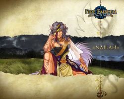animal_ears artist_request fire_emblem fire_emblem:_radiant_dawn grey_hair laguz_(race) long_hair nailah_(fire_emblem) nintendo official_art official_wallpaper tail tattoo wolf_ears wolf_tail