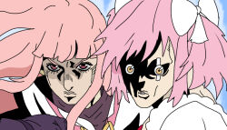 Rule 34 | 2girls, hair ribbon, jojo no kimyou na bouken, kaname madoka, magia record: mahou shoujo madoka magica gaiden, magical girl, mahou shoujo madoka magica, multiple girls, pink hair, ribbon, tamaki iroha, vento aureo